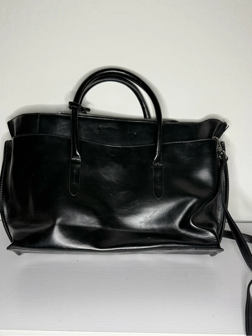 Vintage Zara Black Leather Duffel Bag